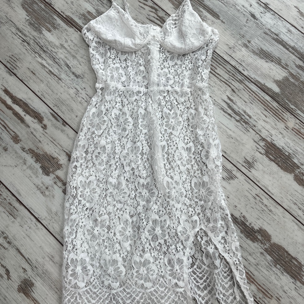 NaaNaa White Floral Slip Dress Womens Small Adjustable Straps Zipper Back